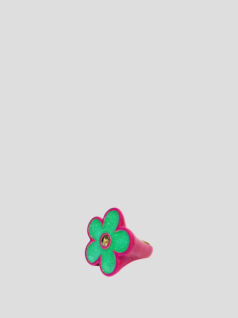 M'ama Ring - Fuchsia Ring with Green Flower,Dans Les Rues,- Fivestory New York