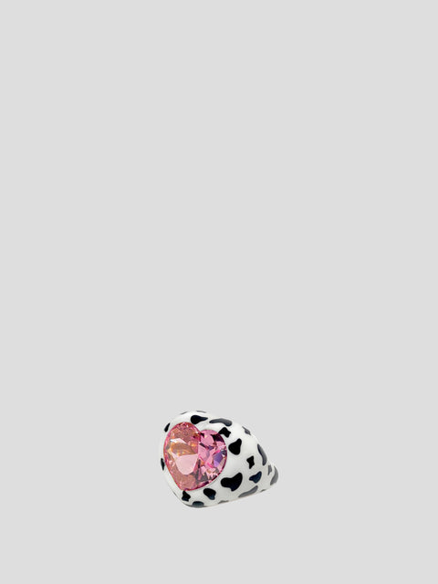 Lux - Cow Print Heart Ring with Pink Crystal,Dans Les Rues,- Fivestory New York