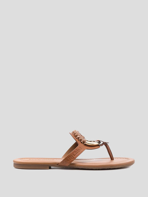Hana Brown Leather Thong Flat Sandals,See By Chloe,- Fivestory New York