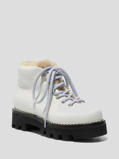 White Lace-Up Shearling Lined Hiking Boots,Proenza Schouler,- Fivestory New York