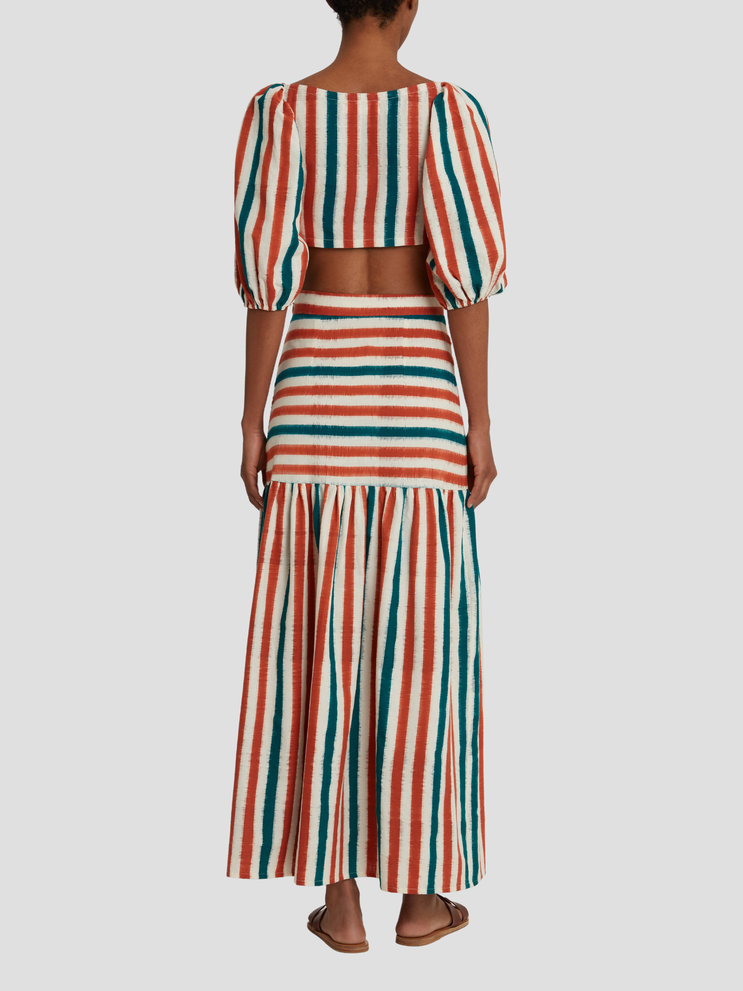 Brown Green Thaia Ikat Stripes Top,Emporio Sirenuse,- Fivestory New York