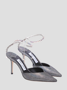 Saeda 85mm Silver Metallic Disco Suede with Crystal Embellishment,Jimmy Choo,- Fivestory New York