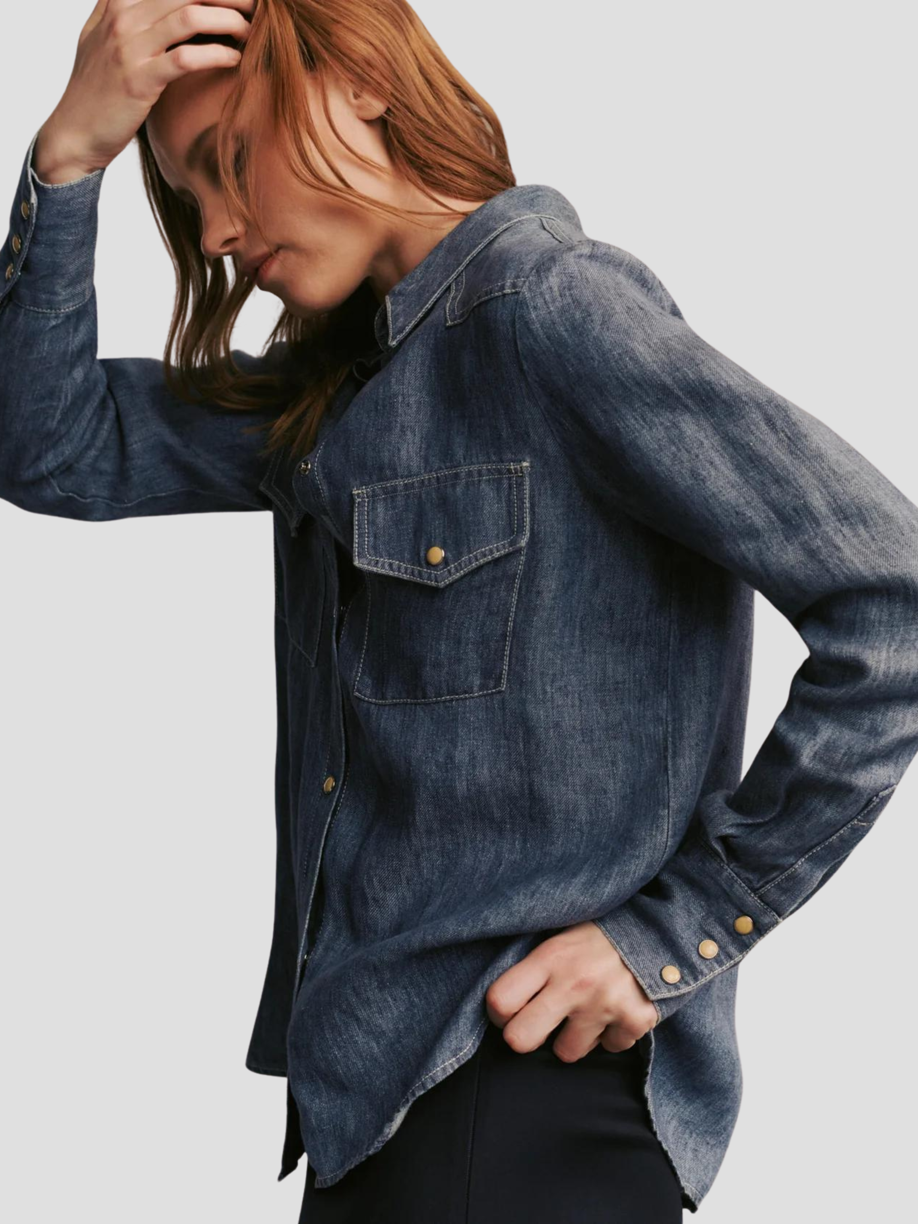 Rancher's Daughter Shirt in Medium Indigo,TWP,- Fivestory New York