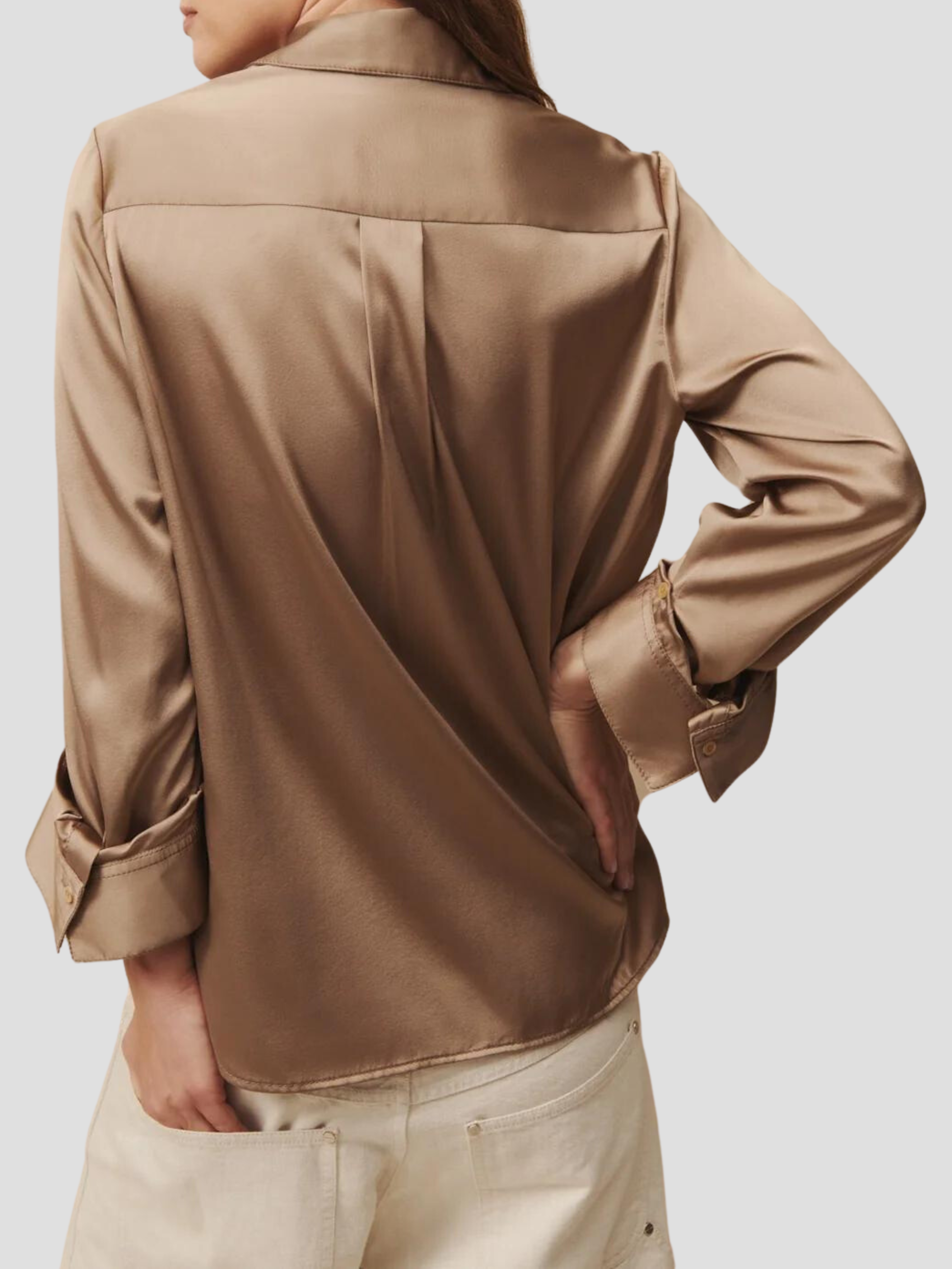 Boyfriend Shirt in Champagne Silk,TWP,- Fivestory New York