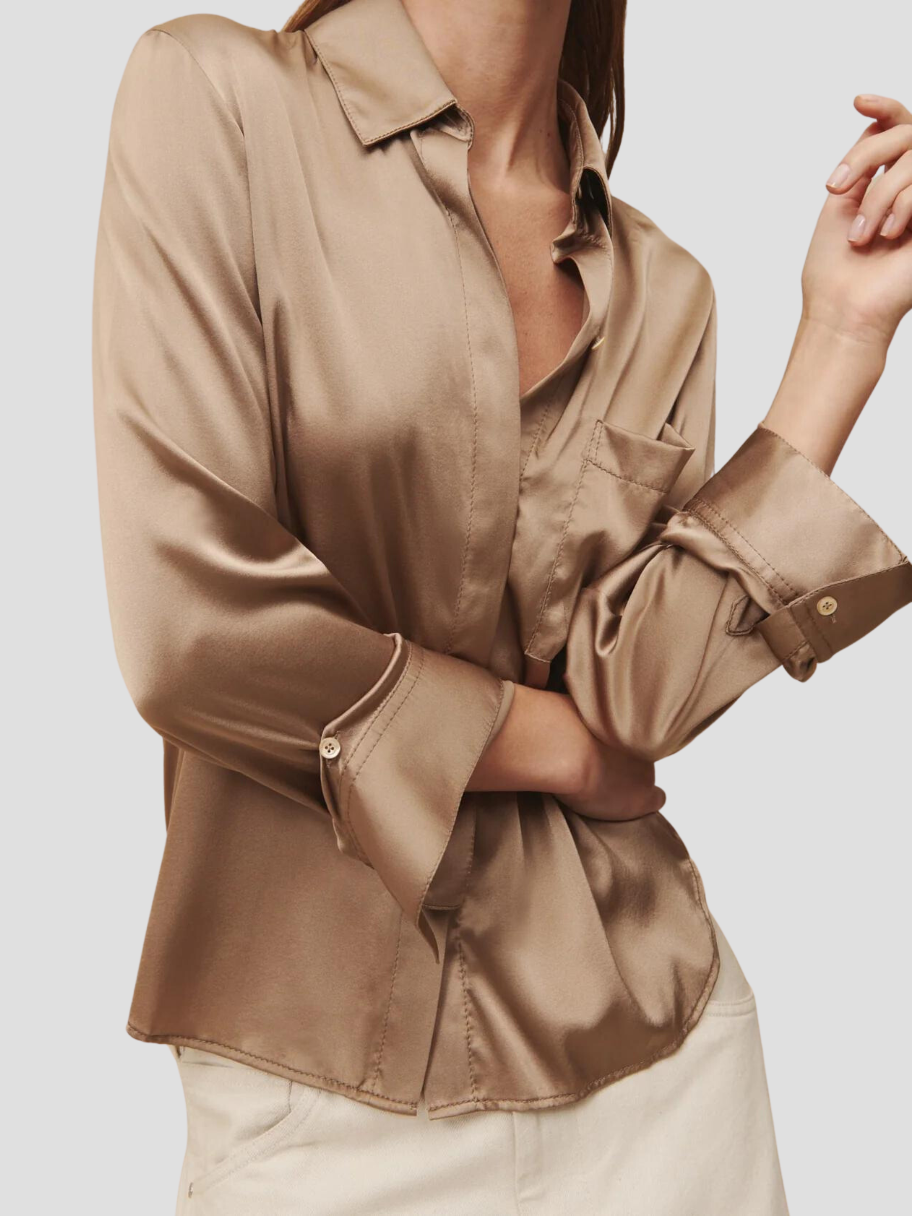 Boyfriend Shirt in Champagne Silk,TWP,- Fivestory New York