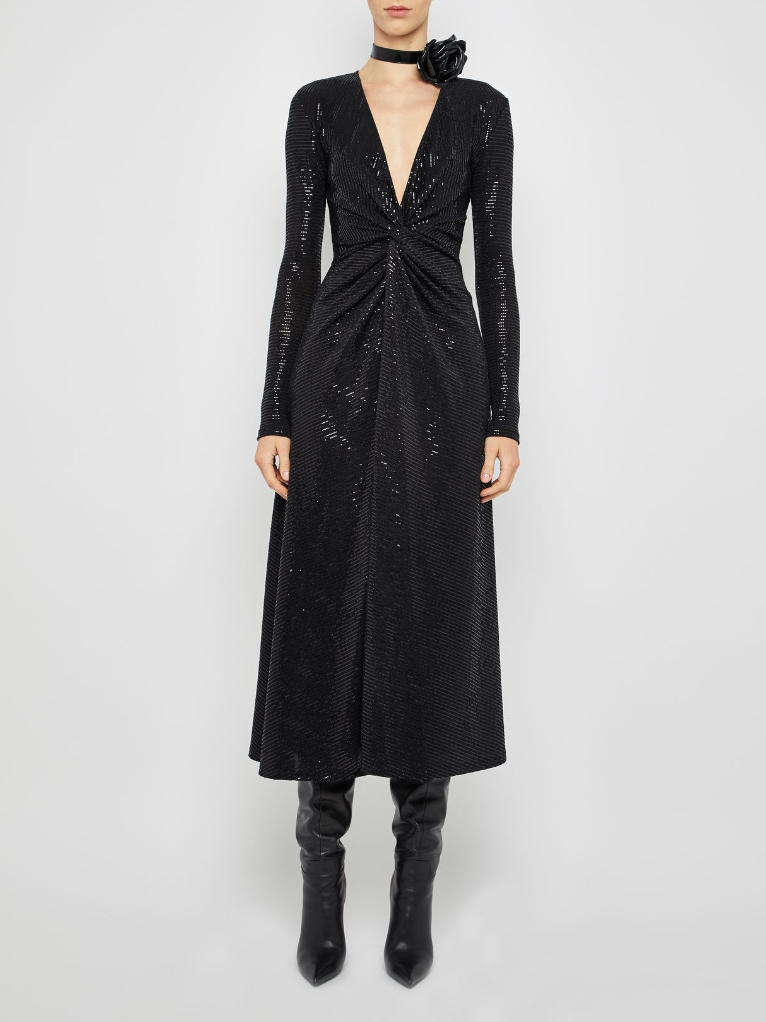 Twist Front Midi Dress in Black,Prabal Gurung,- Fivestory New York