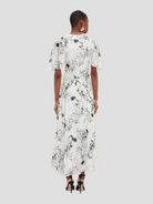 White/Black Short Sleeve Floaty Godet Dress,VICTORIA BECKHAM,- Fivestory New York