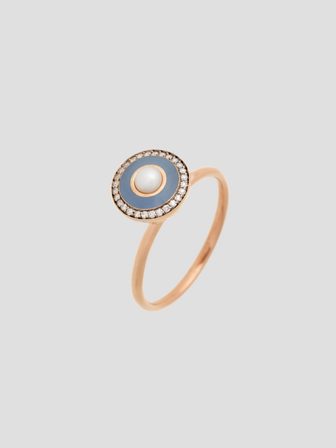 Round Enamel Ring in Pink Gold/Grey Enamel/Diamond/Pearl,Selim Mouzannar,- Fivestory New York