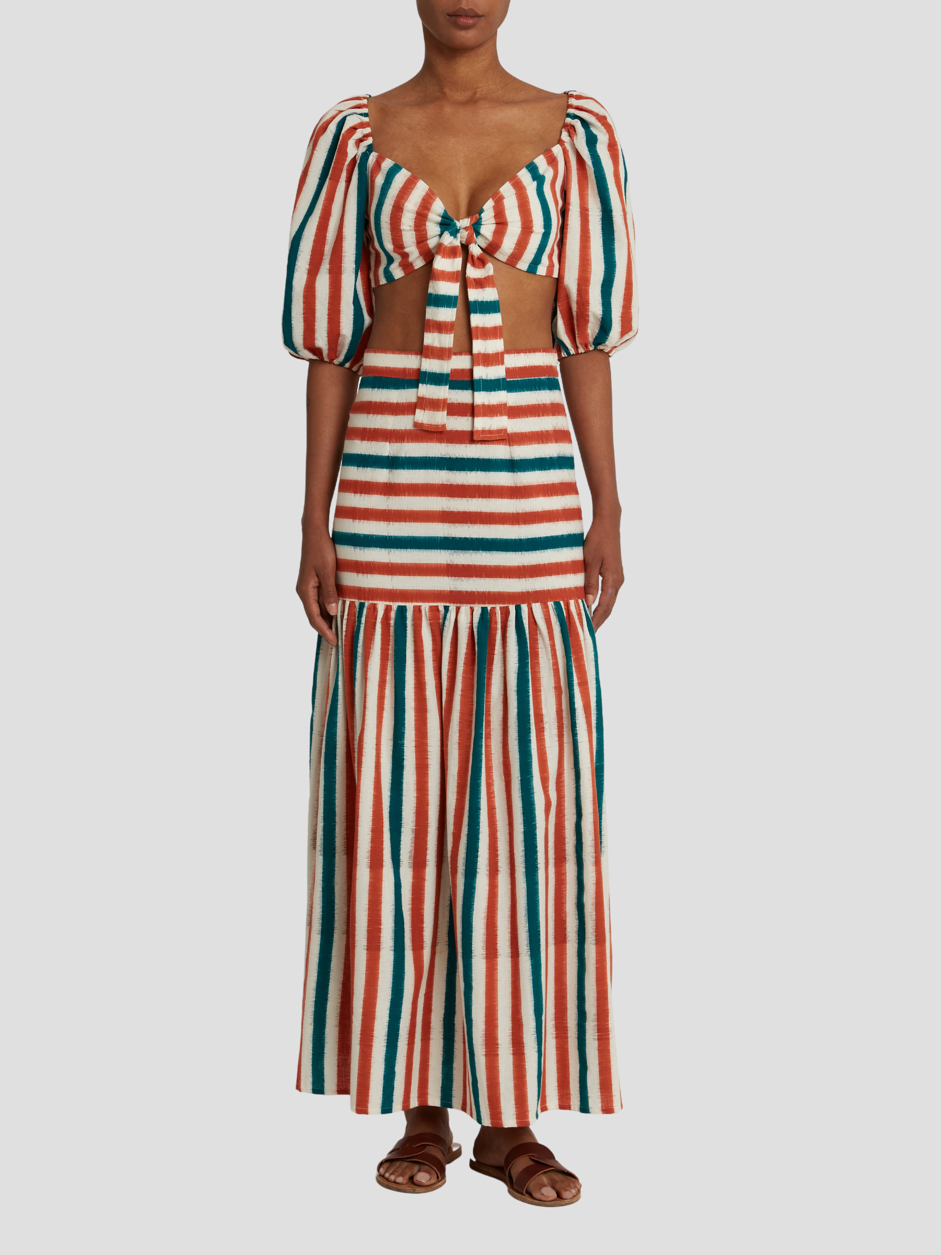 Brown Green Thaia Ikat Stripes Top,Emporio Sirenuse,- Fivestory New York