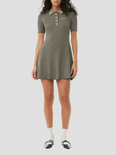 Melange Short Sleeve Knit Mini Dress,Ganni,- Fivestory New York