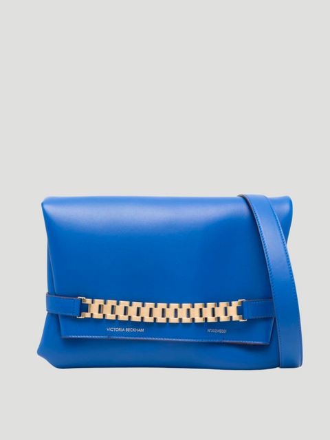 Blue Leather Chain Pouch with Strap,Victoria Beckham,- Fivestory New York