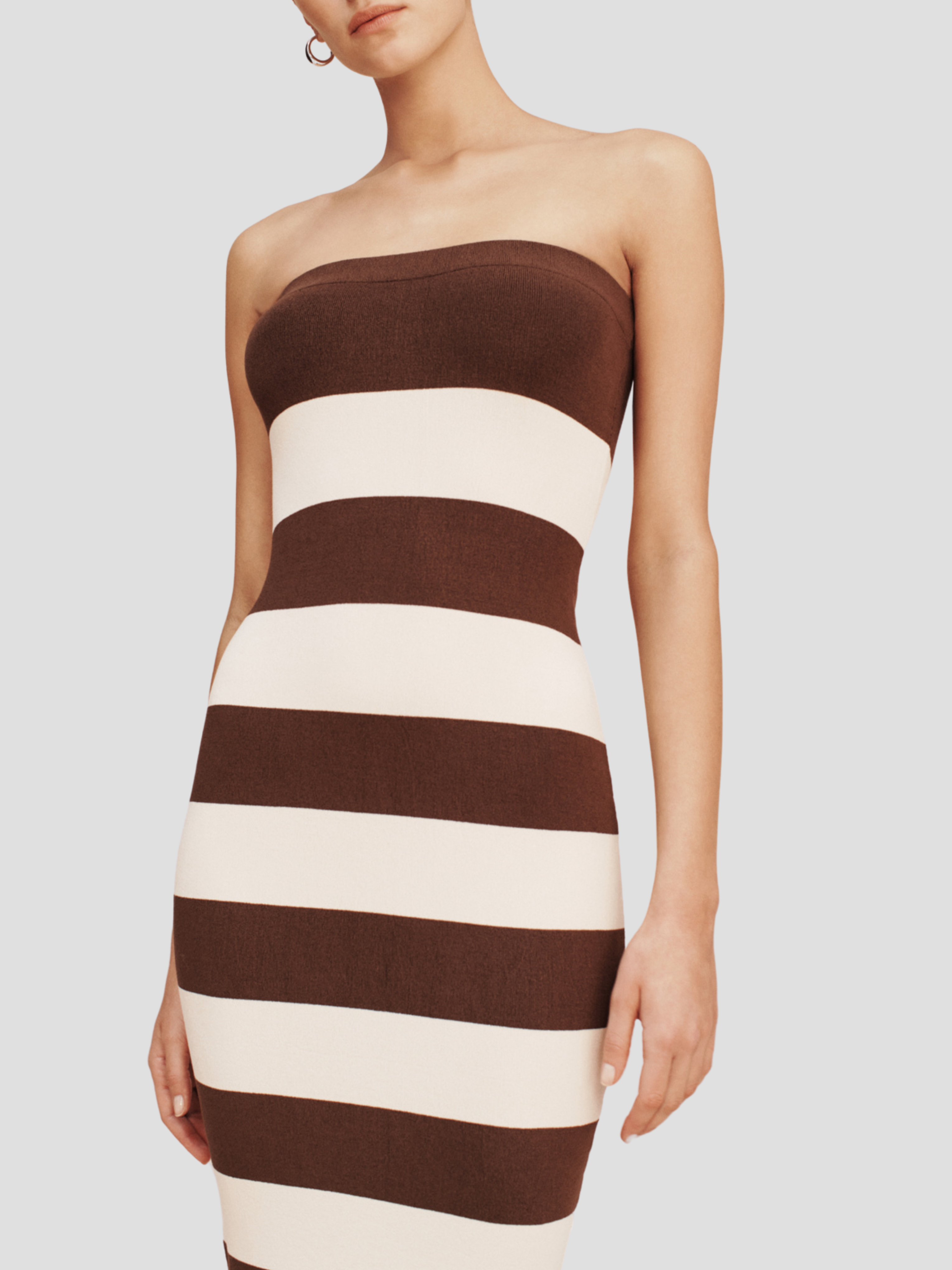 Choc/Cream Theo Strapless Midi Dress,POSSE,- Fivestory New York