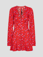 Floral Printed V-Neck Mini Dress,ROTATE Birger Christensen,- Fivestory New York