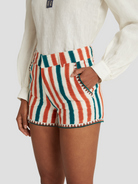 Brown Green lkat Stripes Shorts,Emporio Sirenuse,- Fivestory New York