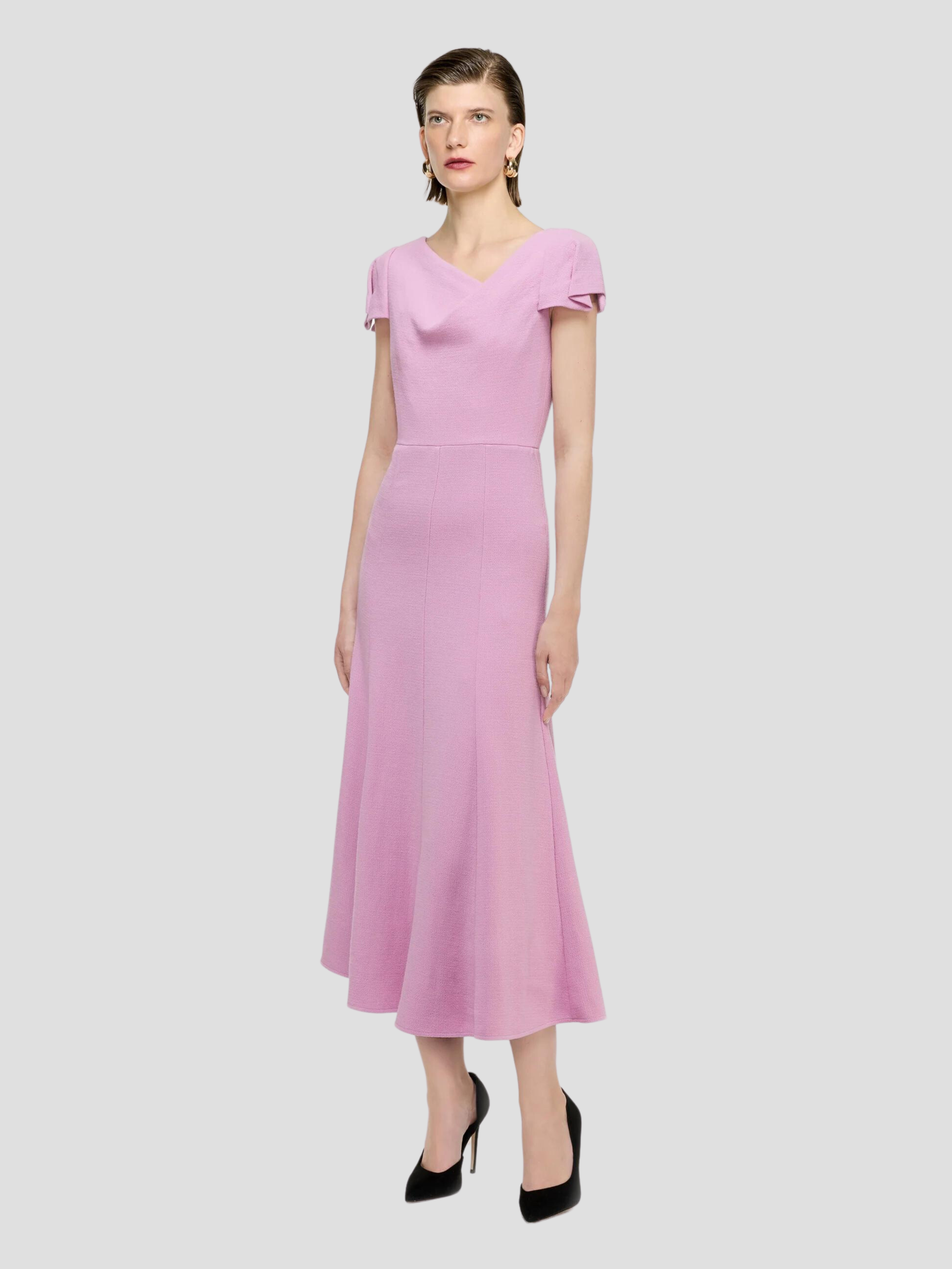 New Cap Sleeve Crepe | York Dress Midi Fivestory Wool Pink