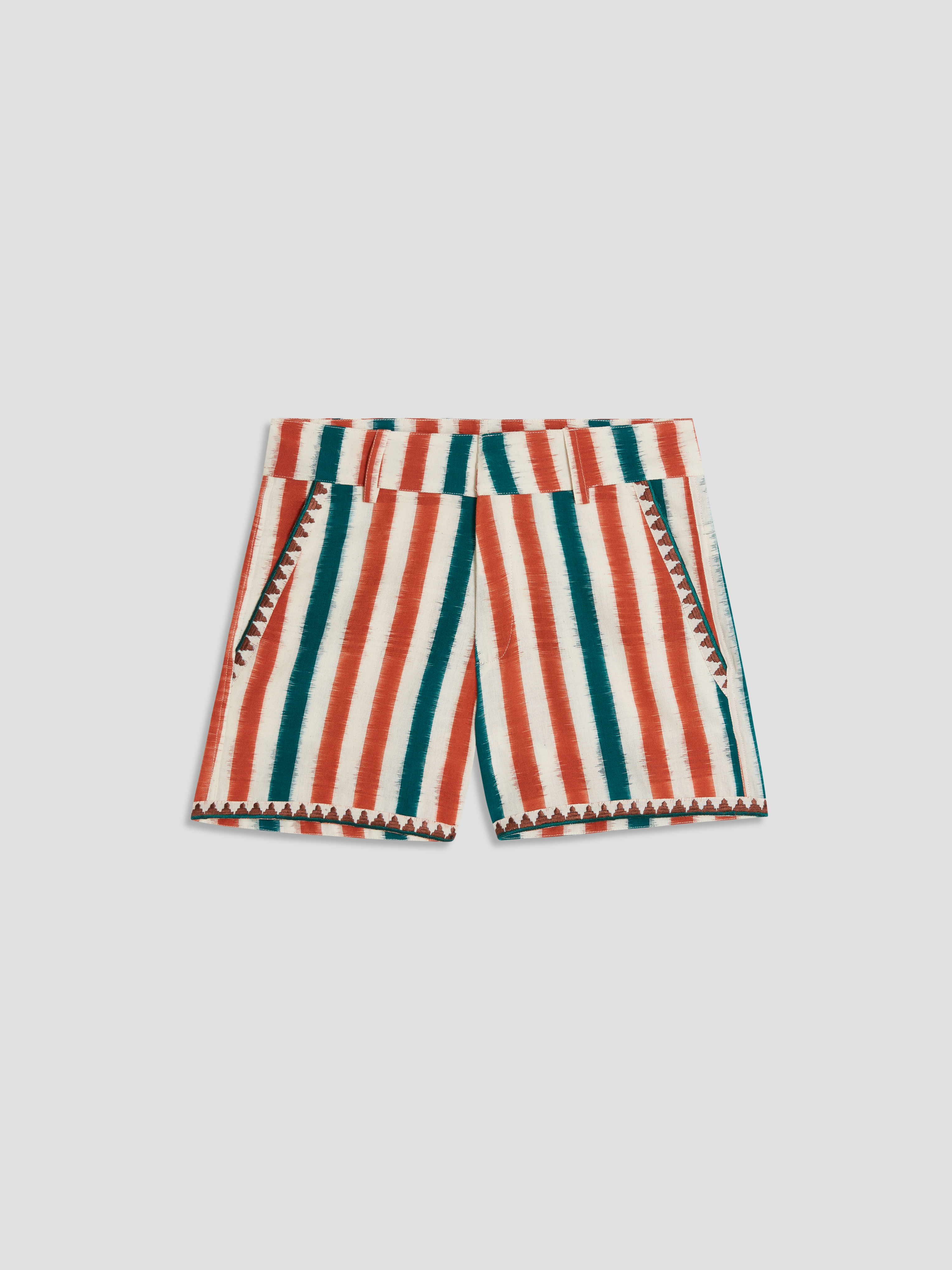 Brown Green lkat Stripes Shorts,Emporio Sirenuse,- Fivestory New York