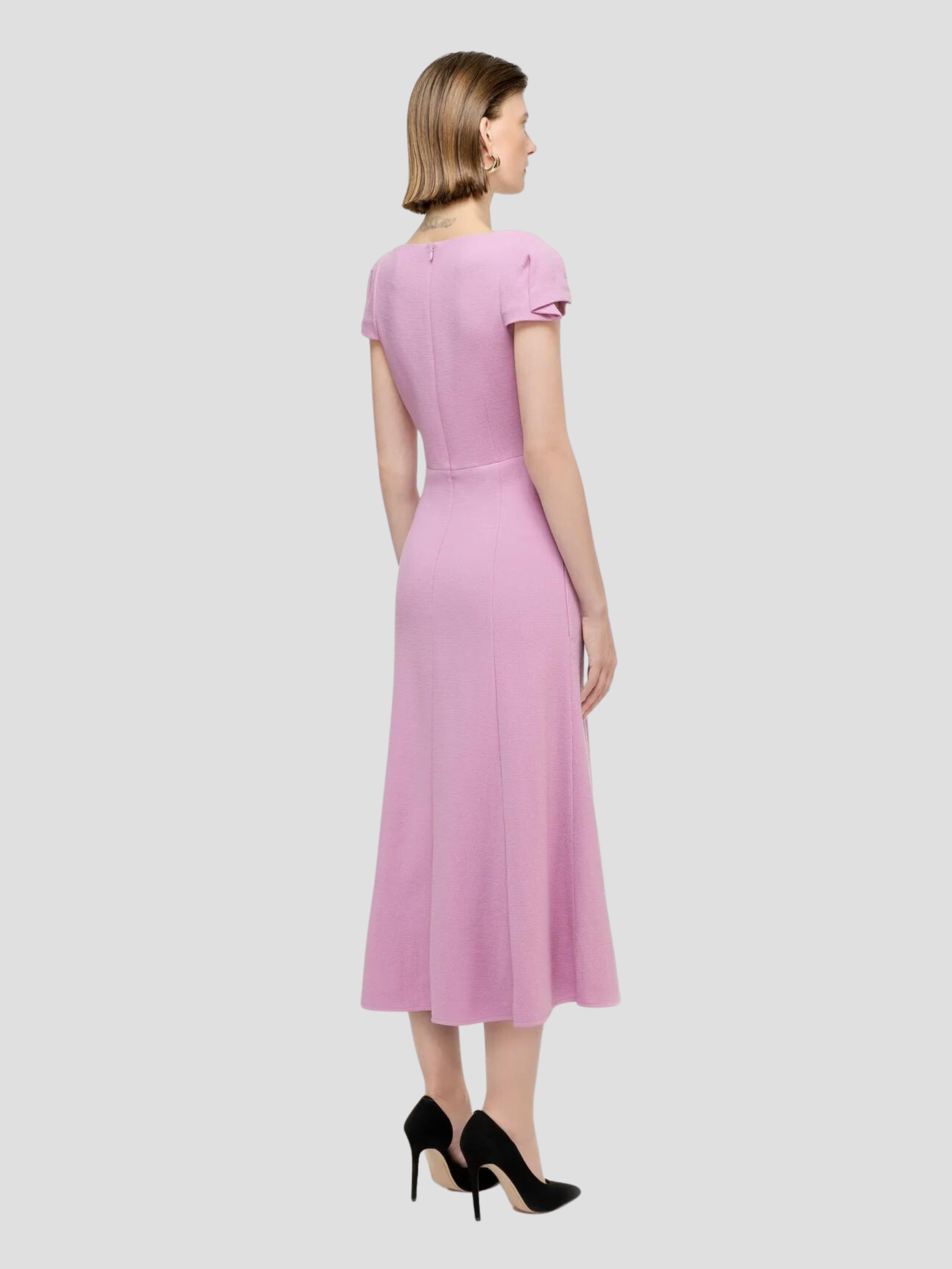 Express, Pleated V-Neck Midi Dress in Energy Pink