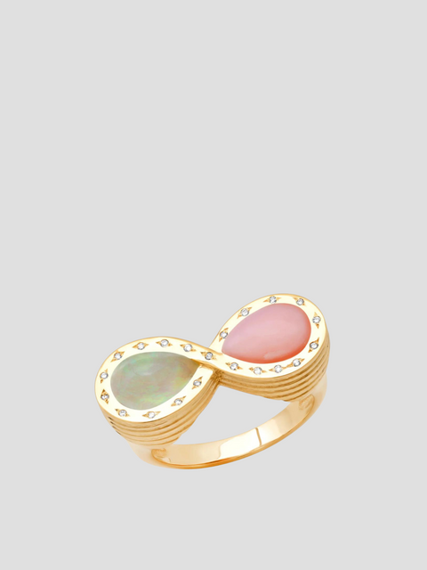 14K YG Pink Opal, Opal and Diamond Infinity Ring,Sig Ward Jewelry,- Fivestory New York