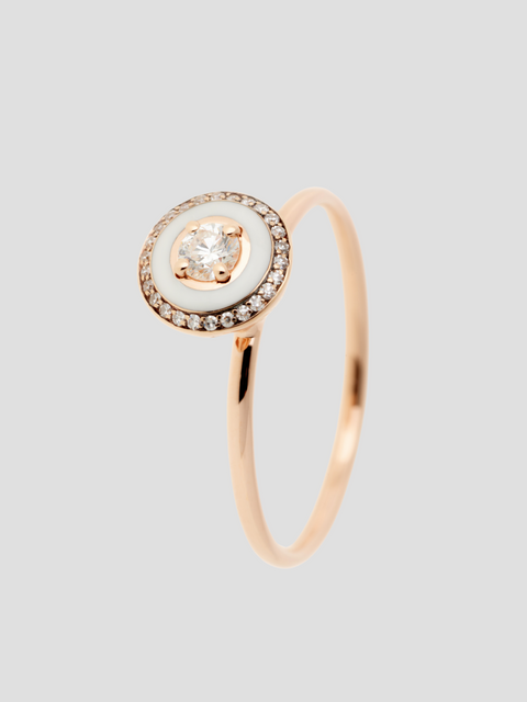 Round Enamel Ring in Pink Gold/Ivory Enamel/Diamond,Selim Mouzannar,- Fivestory New York