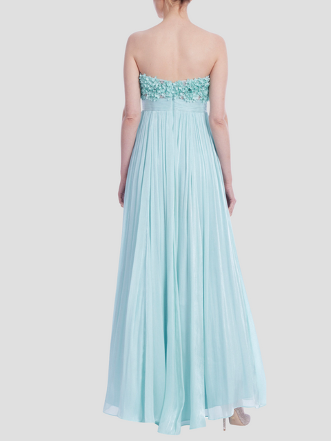 Strapless Chiffon Gown with Floral Bodice,Badgley Mischka,- Fivestory New York