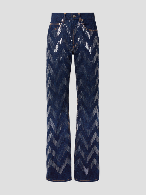 Blue Sequins Zig Zag Embroidery Denim Pant,MISSONI,- Fivestory New York