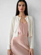 Silk Cashmere Crewneck Cardigan in Ivory,White + Warren,- Fivestory New York