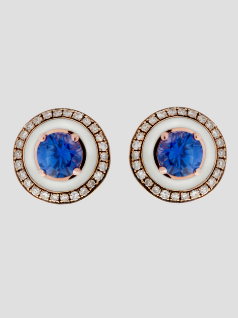 Round Enamel Earrings in Pink Gold/Diamond/Blue Sapphire,Selim Mouzannar,- Fivestory New York