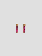 Rose Gold Chubby Square Huggie Earrings w/ Ruby Baguettes,Ri Noor,- Fivestory New York