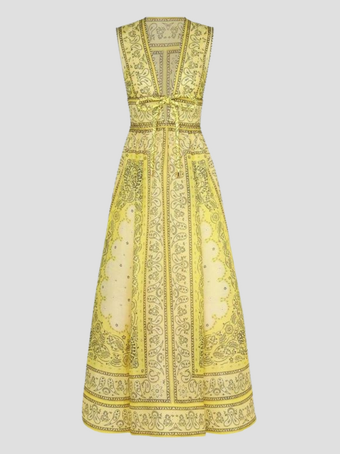 Yellow V-Neck Front Bow Long Dress,ZIMMERMANN,- Fivestory New York