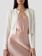 Silk Cashmere Crewneck Cardigan in Ivory,White + Warren,- Fivestory New York