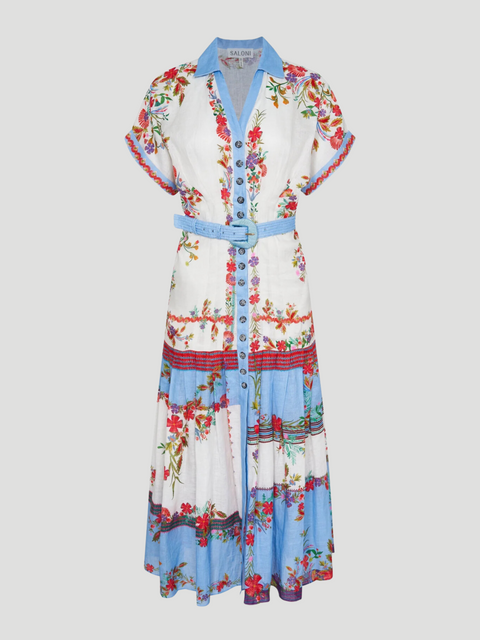Riya-B Short Sleeve Floral Shirt Midi Dress,Saloni,- Fivestory New York
