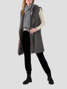 Adele Shearling Leather Reversible Vest Jacket in Grey,GRENN PILOT,- Fivestory New York