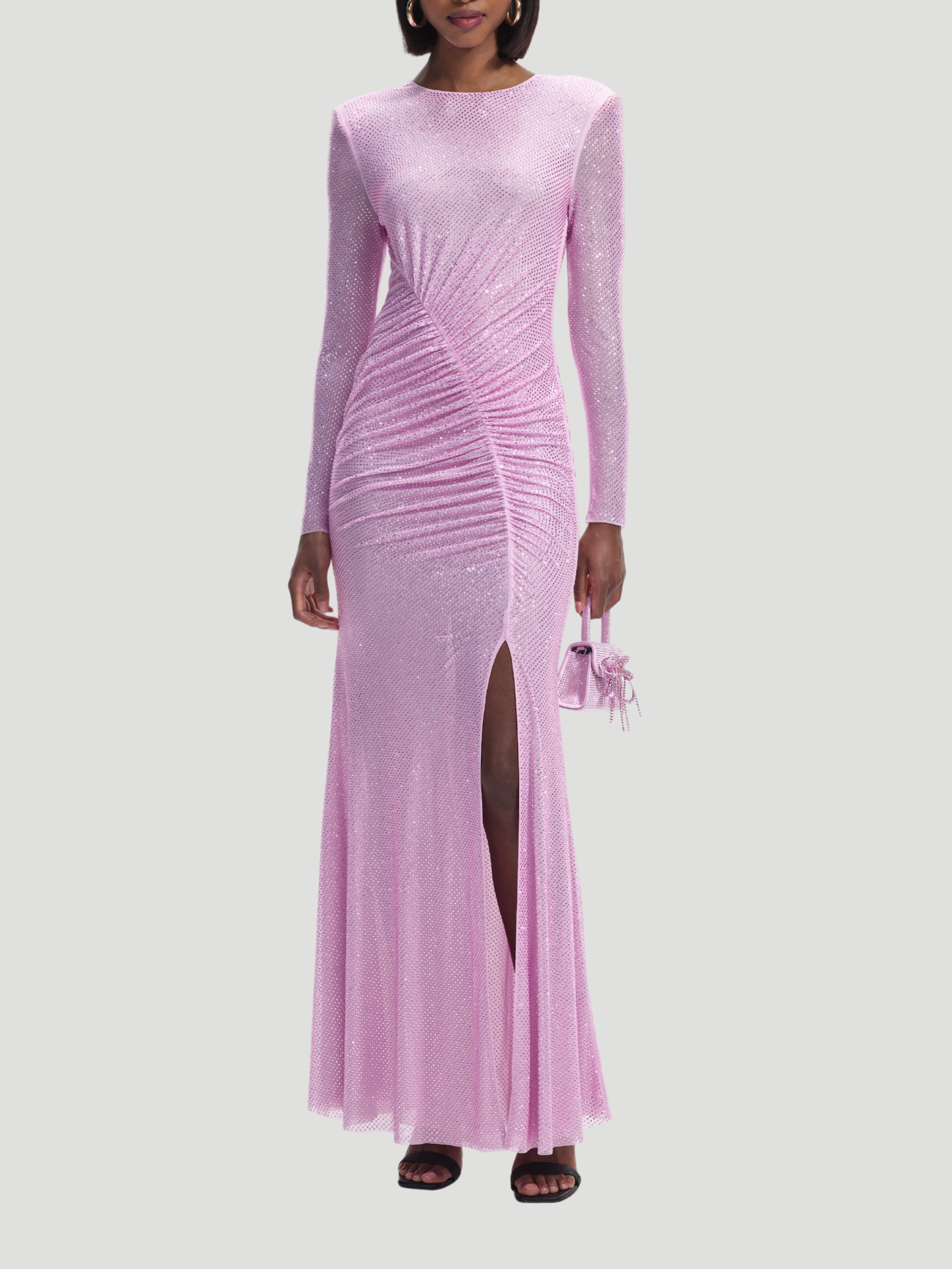 Pink Rhinestone Mesh Maxi Dress,Self-Portrait,- Fivestory New York