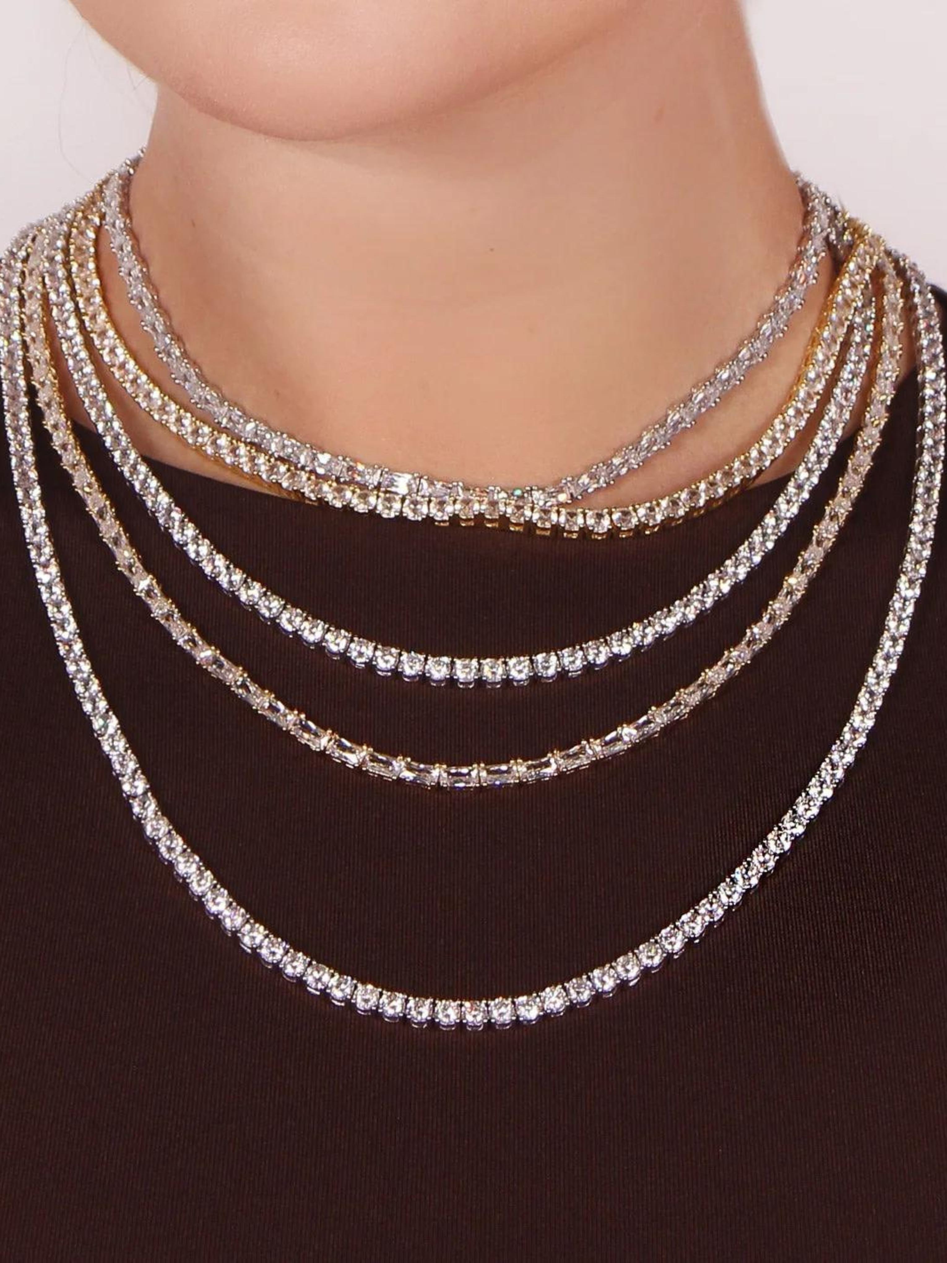 20" Rhodium Baguette Necklace,elaMariie,- Fivestory New York