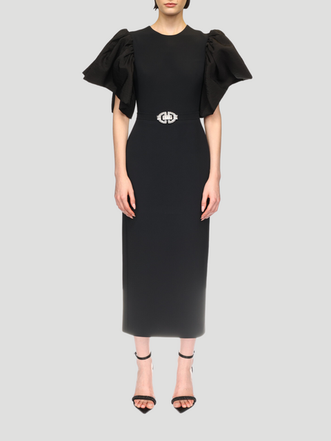 Puff Sleeve & Buckle Embroidered Detail Midi Dress,David Koma,- Fivestory New York