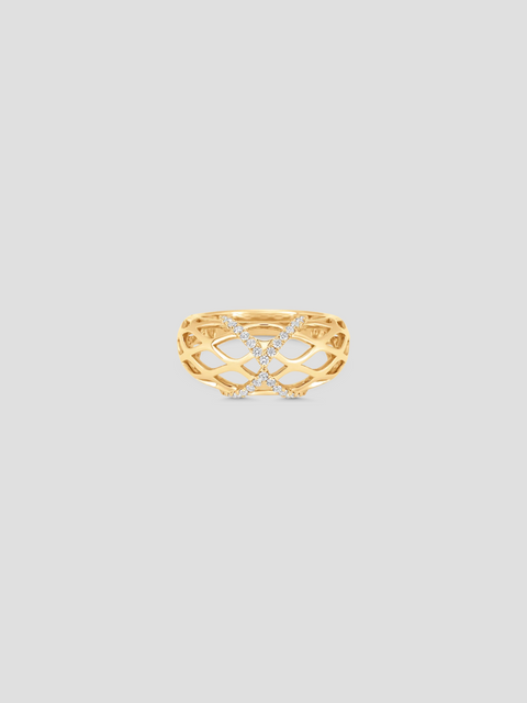 Dentelle Yellow Gold White Diamond Wave Ring,Sara Weinstock,- Fivestory New York