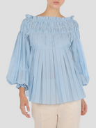 Light Blue Pleated Blouse,Alberta Ferretti,- Fivestory New York