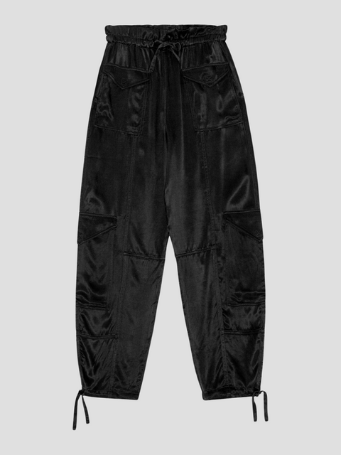 Black Washed Satin Pocket Pants,Ganni,- Fivestory New York