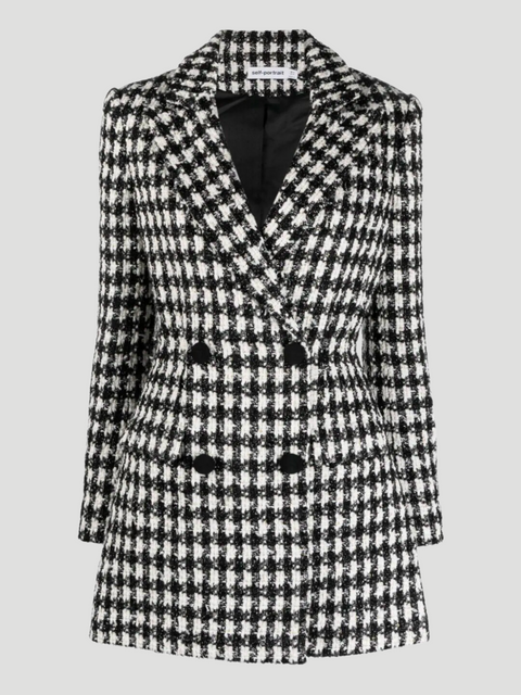 Black Check Boucle Tailored Mini Dress,SELF PORTRAIT,- Fivestory New York