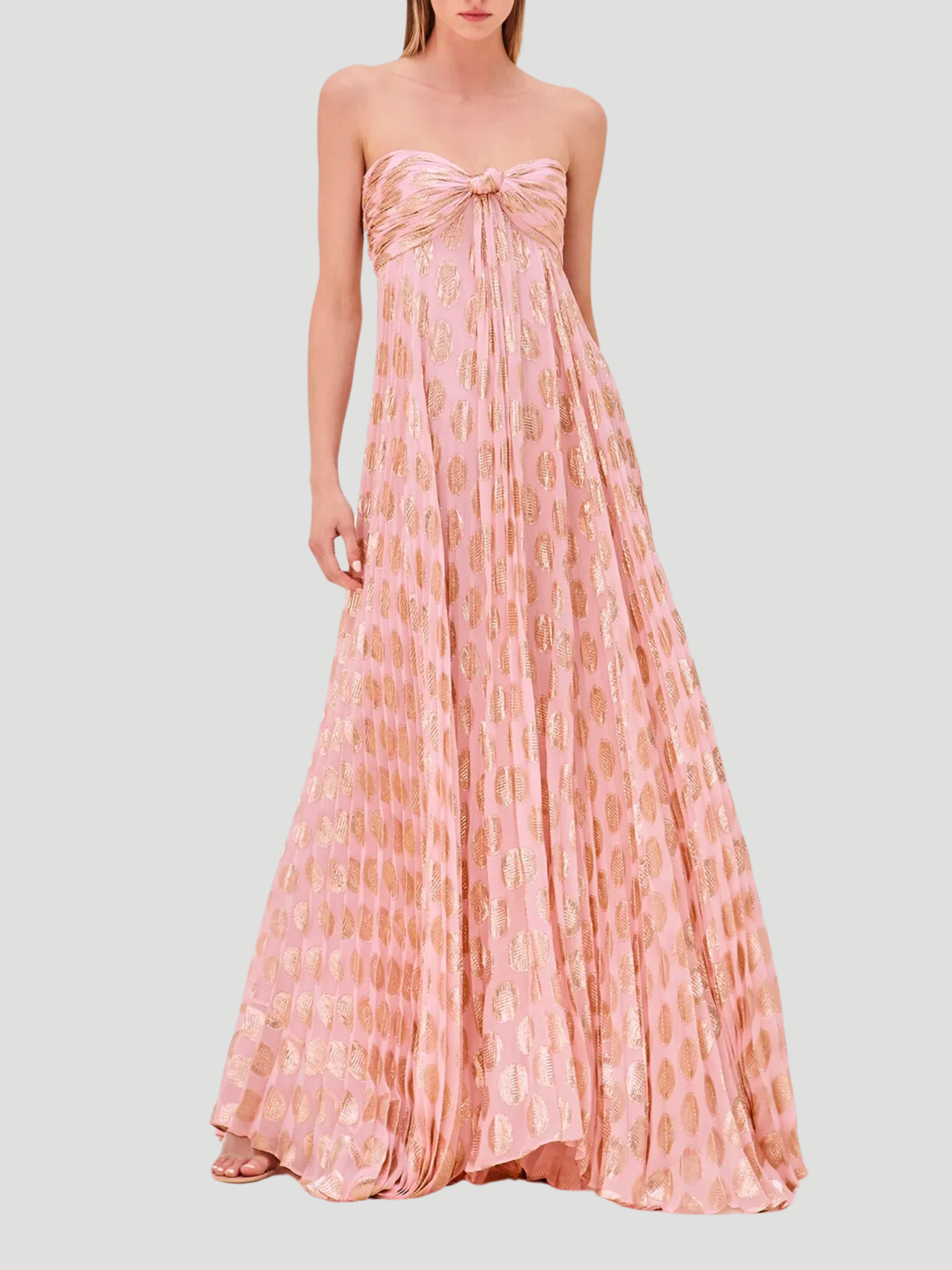 Maryana Strapless Pleated Metallic Maxi Dress,Alexis,- Fivestory New York