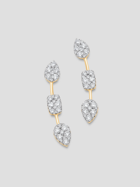 Yellow Gold White Diamond Reverie Ear Crawler with 2 Pear and 1 Cushion Clusters. **Left**,Sara Weinstock,- Fivestory New York