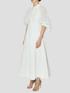 Hedren Broderie Anglaise Midi Dress in White,Huishan Zhang,- Fivestory New York