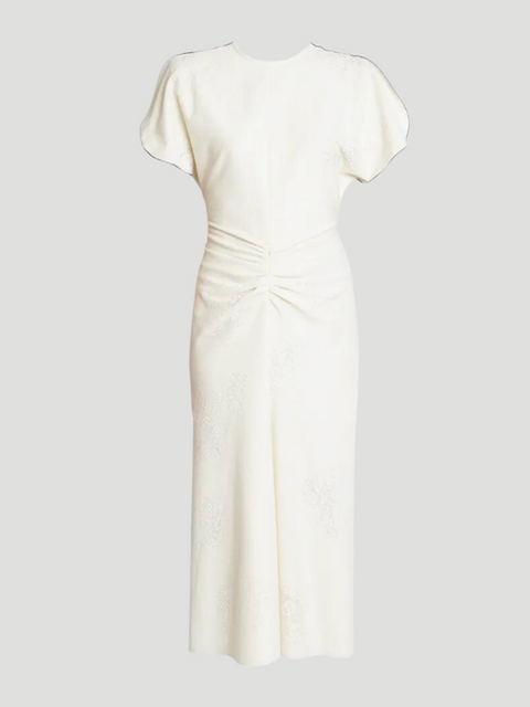Gathered Waist Midi Dress in Cream,VICTORIA BECKHAM,- Fivestory New York