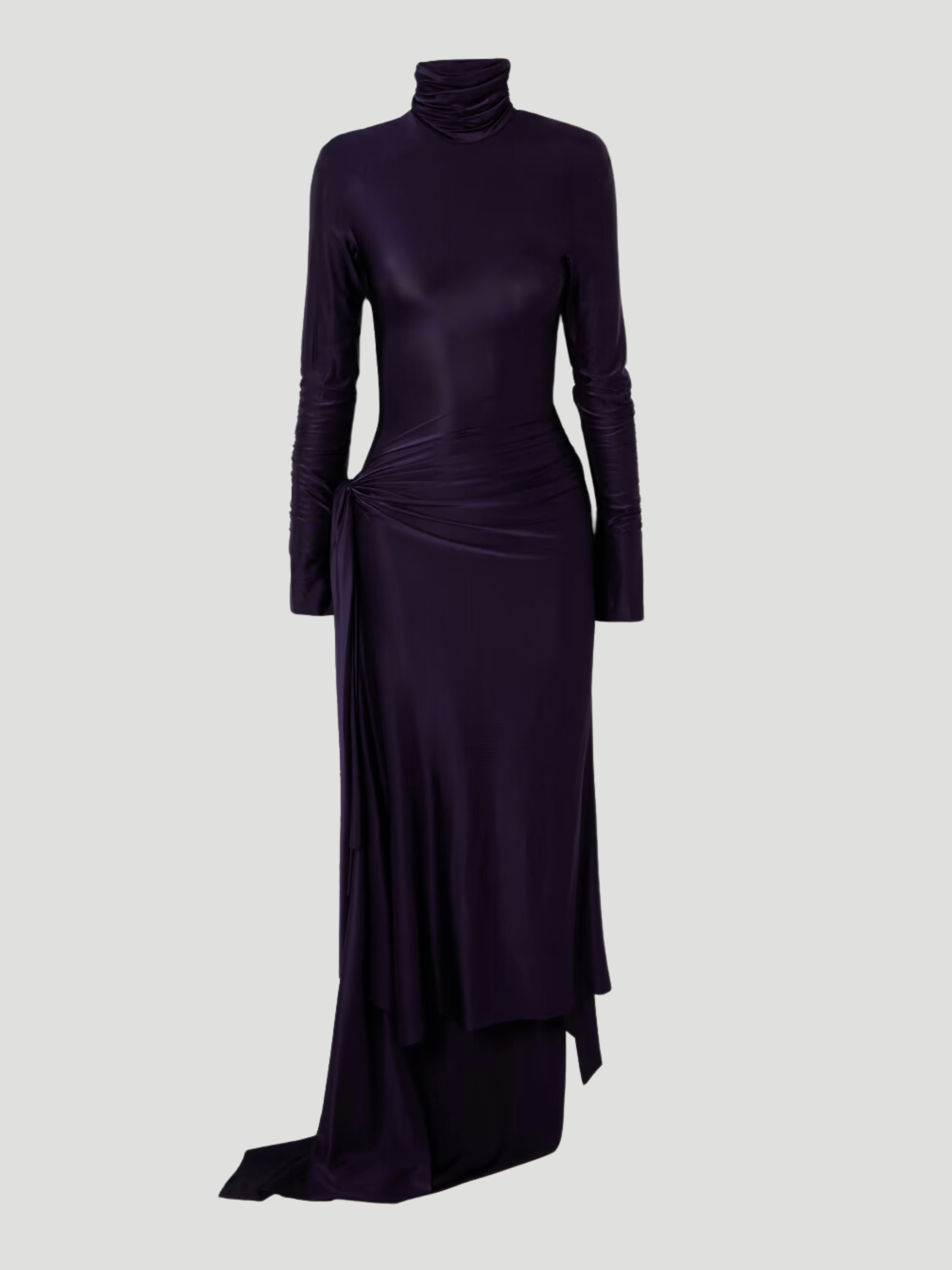 Asymmetric Ruched Satin Jersey Turtleneck Dress Fivestory New York