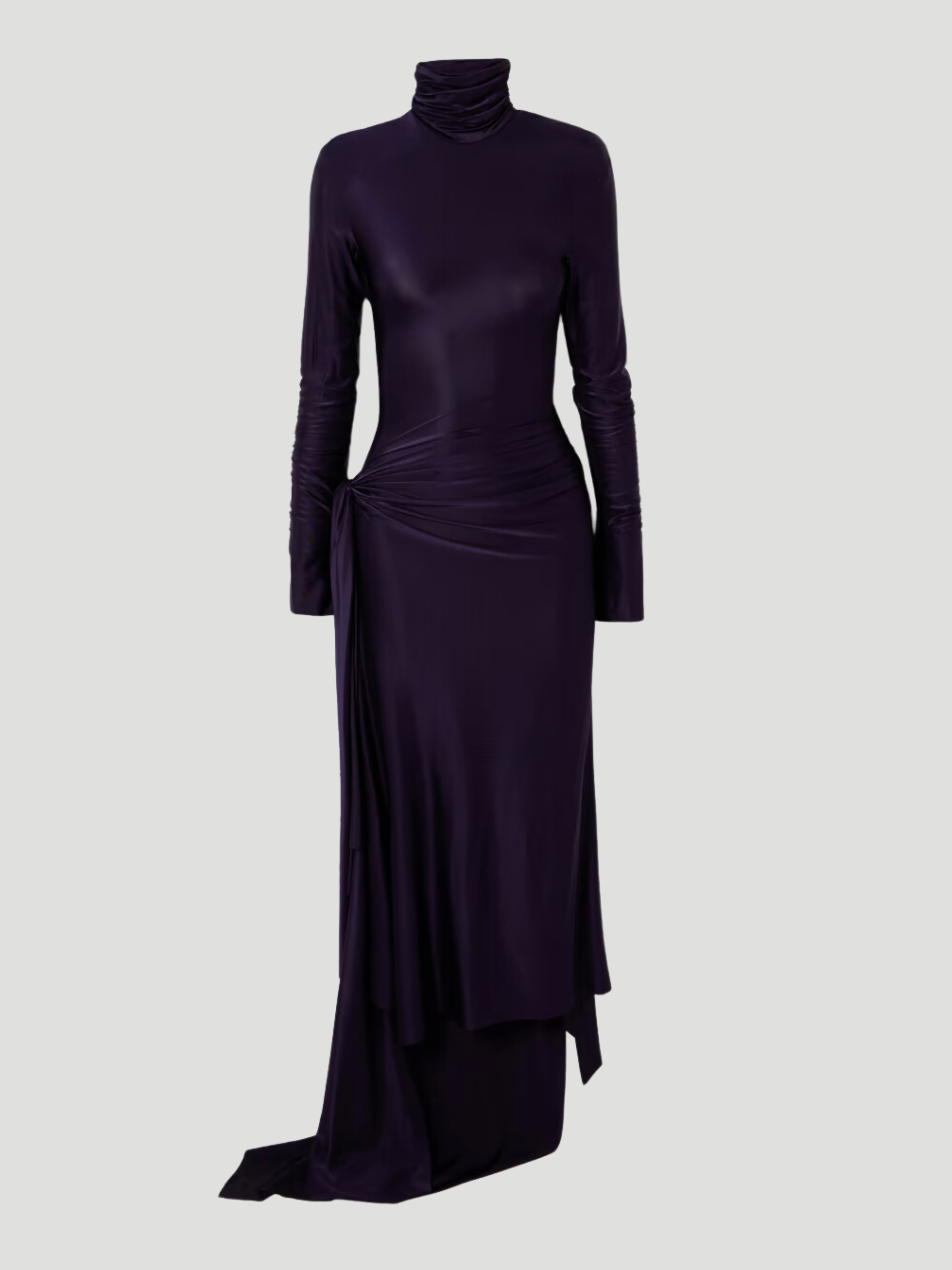 Asymmetric Ruched Satin-Jersey Turtleneck Dress,VICTORIA BECKHAM,- Fivestory New York