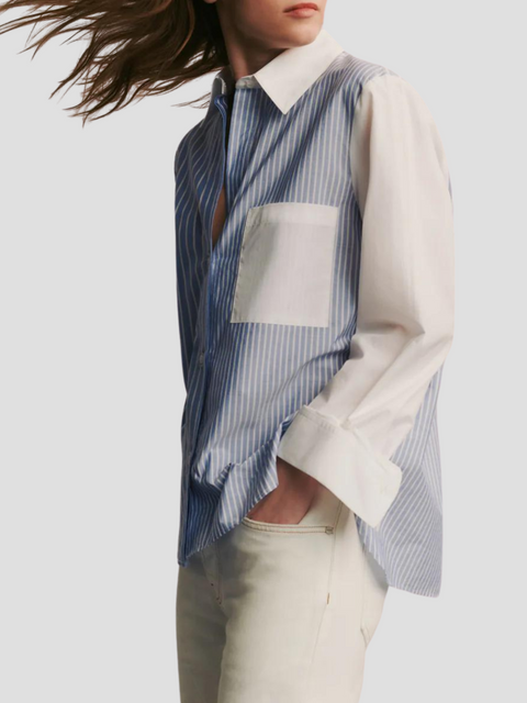 New Morning After Shirt in Blue/White Stripe,TWP,- Fivestory New York