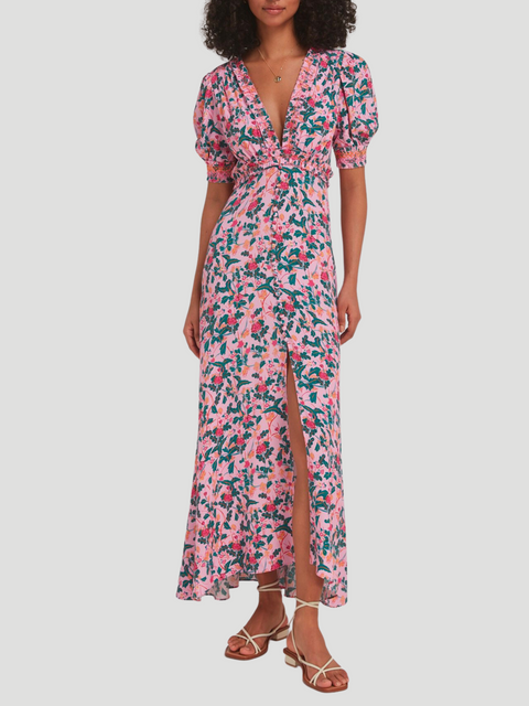 Lea Smocked Midi Dress in Blush,Saloni,- Fivestory New York