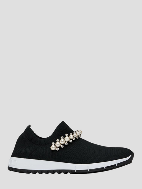 Verona Black Knit Sneakers with Crystal Detailing,Jimmy Choo,- Fivestory New York