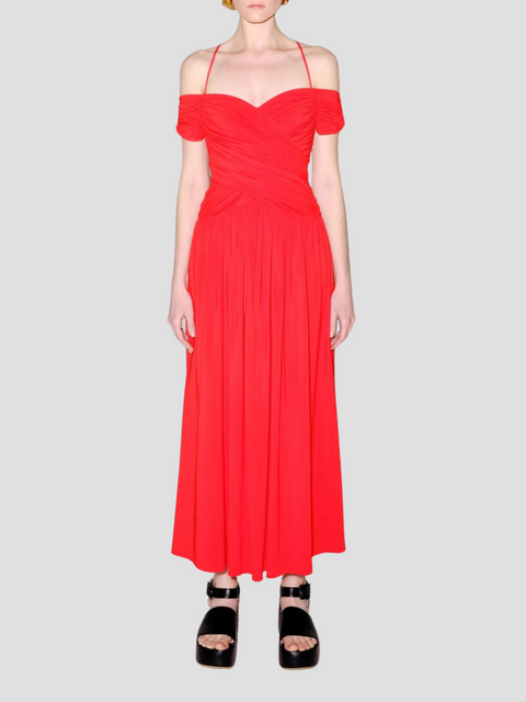 Ruched Off The Shoulder Dress in Red,Rosetta Getty,- Fivestory New York