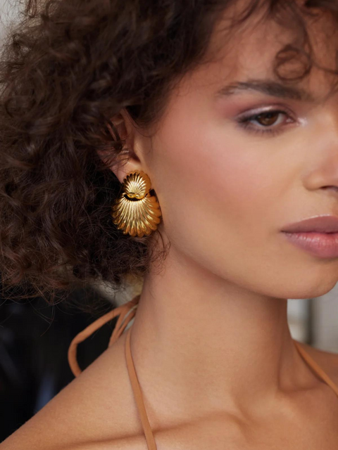 Polished Gold Seashell Drop Clip Earring,Kenneth Jay Lane,- Fivestory New York